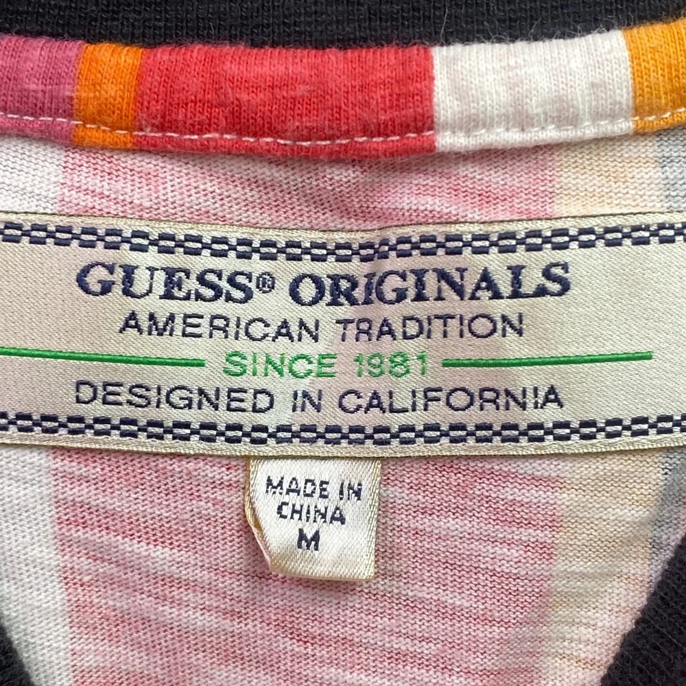 Guess Shirt Mens Medium Striped Colorblock Spell Out Preppy Academia Streetwear - Picture 4 of 7